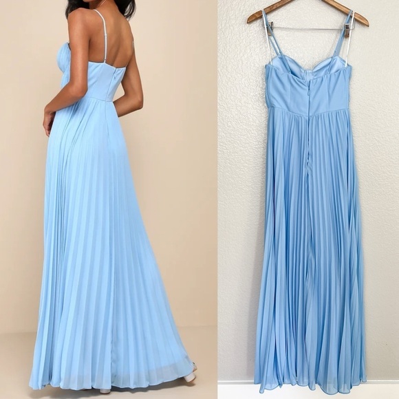 NWOT Admirable Elegance Light Blue Pleated Bustier Maxi Dress - Picture 3 of 10